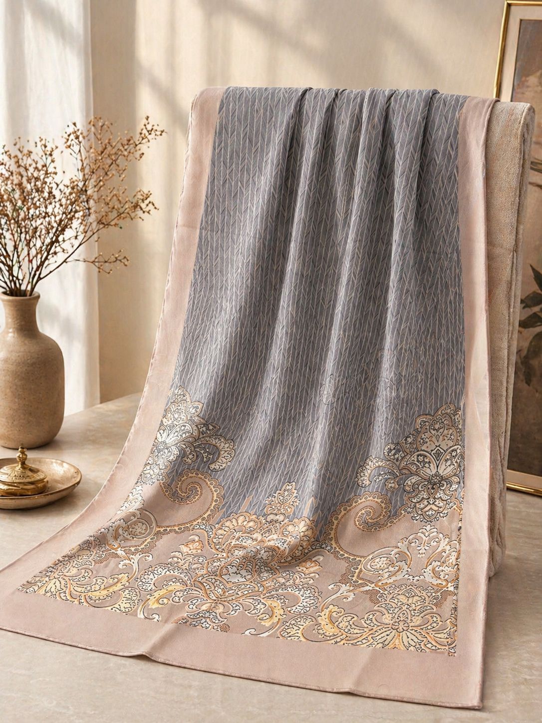 Grey Crepe Chiffon Scarf