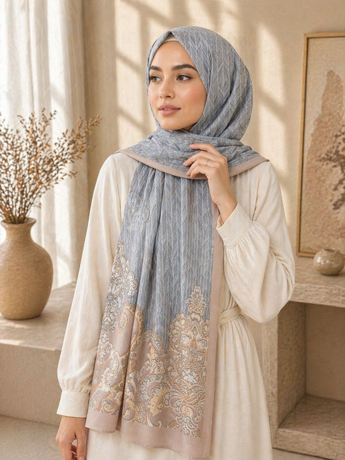 Grey Crepe Chiffon Scarf