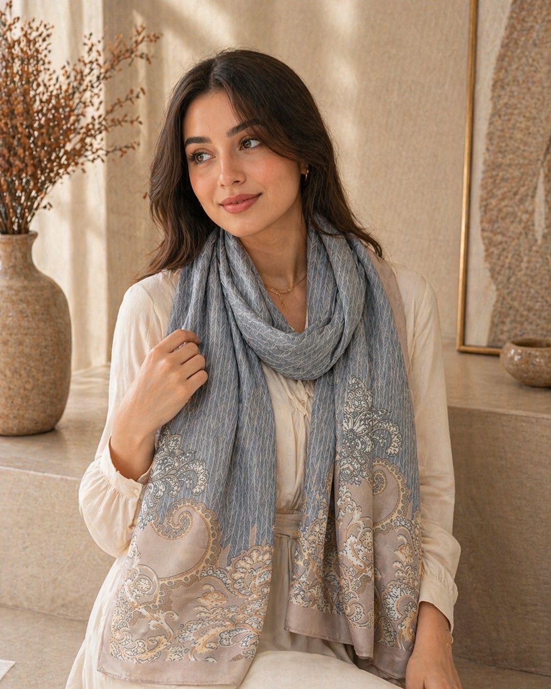 Grey Crepe Chiffon Scarf